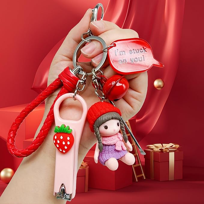 Cute Keychain with Nail Clipper Ear Pick for Women Girls Cute Key Chain Wristlet Cartoon Keychain Lanyard