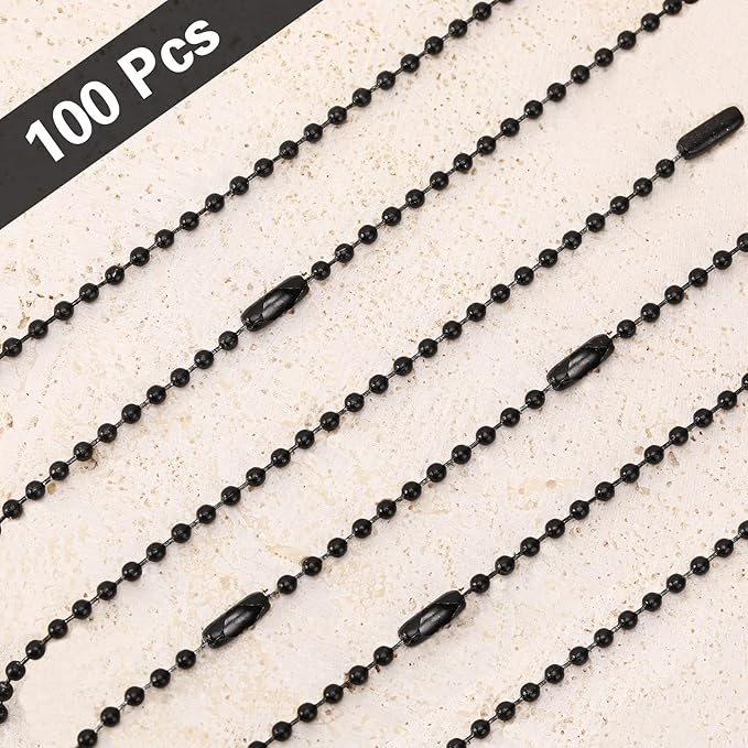 SANNIX 100Pcs Ball Beads Chain, Metal Hanging Chains 4.72 Inch Ball Chain Keychains with Connectors for Hanging Keychain Decoration(Black)