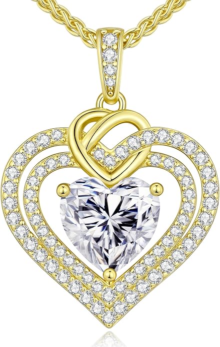 OOBEE Moissanite Heart Necklaces for Women, 1- 4 Carat Moissanite 925 Sterling Silver Gold Plating Fine Women Necklace，Ideal Anniversary Birthday Christmas Valentine Mothers Day Jewelry Gifts for Mom Wife Her Girlfriend