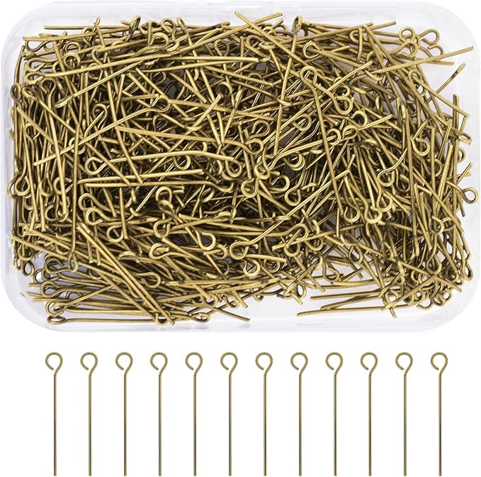 Mandala Crafts 500 1 Inch Antique Brass Eye Pins for Jewelry Making Earring Making Supplies Jewelry Findings Open Eye Head Pins for Earrings DIY Bracelets Rosary Charms