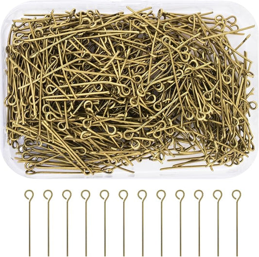 Mandala Crafts 500 1 Inch Antique Brass Eye Pins for Jewelry Making Earring Making Supplies Jewelry Findings Open Eye Head Pins for Earrings DIY Bracelets Rosary Charms