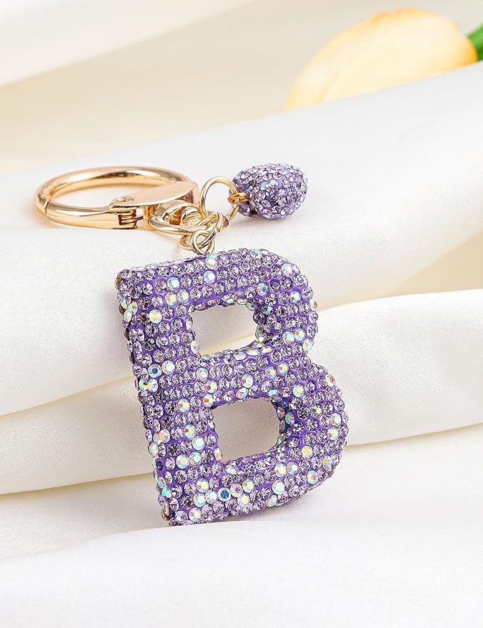 Initial Keychain for Women Girls,Bling Letter Key chain Initial with Heart,Pink Keychain Charms for Backpack Handbag