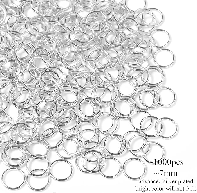 1000 Pcs 7mm Open Jump Rings Silver Plated Jump Rings for Jewelry Making Single Ring Bulk for DIY Craft Earring Necklace Bracelet Pendant Choker Jewelry Making Findings and Key Ring Chain