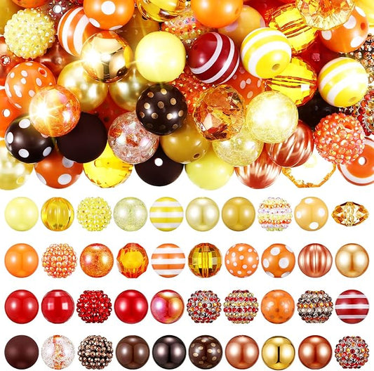 100 Pcs 20mm Rhinestone Bubblegum Beads for Pens Mixed Crystal Resin Chunky Beads for DIY Craft Keychain Necklace Bracelet Jewelry Making(Autumn Color)