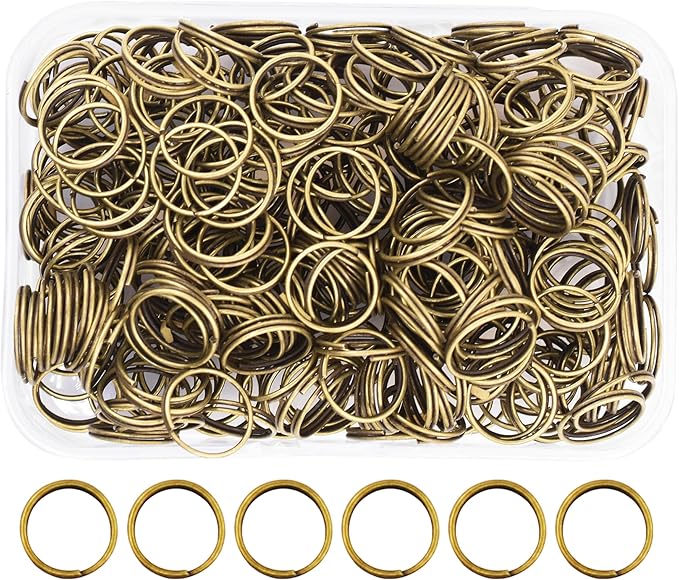 Mandala Crafts 12mm Antique Brass Double Jump Rings for Jewelry Making - 400 Pcs Small Split Key Rings Set for Crafts, DIY Keychains, and Accessories