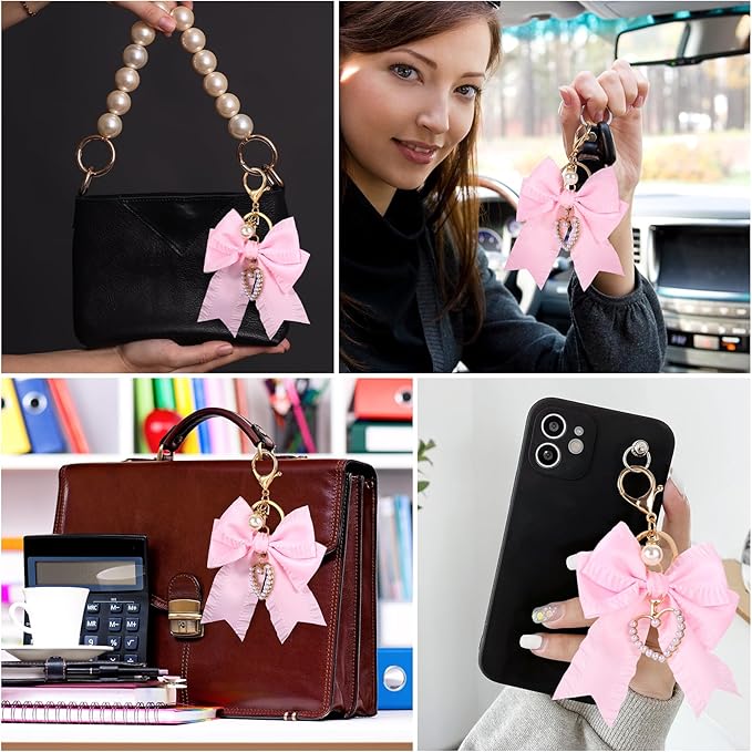 Joez Wonderful Bow Keychains, Coquette Pearl Bookbag Charms, Cute Bow Accessories for Wistlet, Purse, Car Keys