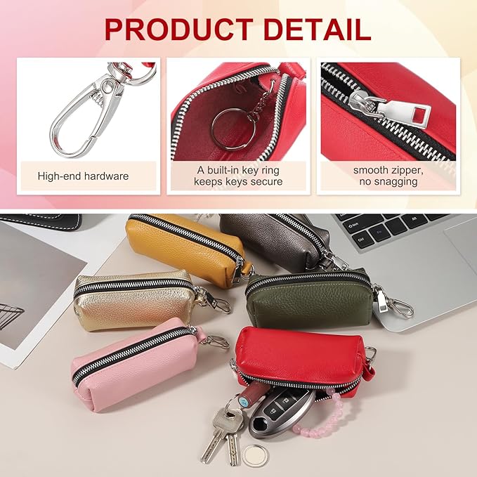 uxcell Leather Coin Purse, Leather Car Key Holder Bag Hand-held Change Purse Keychain Pouch Small Coin Pouch with Key Ring for Women and Men, Claret