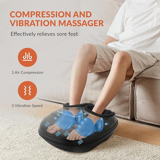 CILI Shiatsu Foot Massager Machine with Heat, Electric Feet Massager for Neuropathy, Independent Compression Rolling Vibration, Foot Warmer, Fits Up to Men Size 13, Gifts for Mom Dad