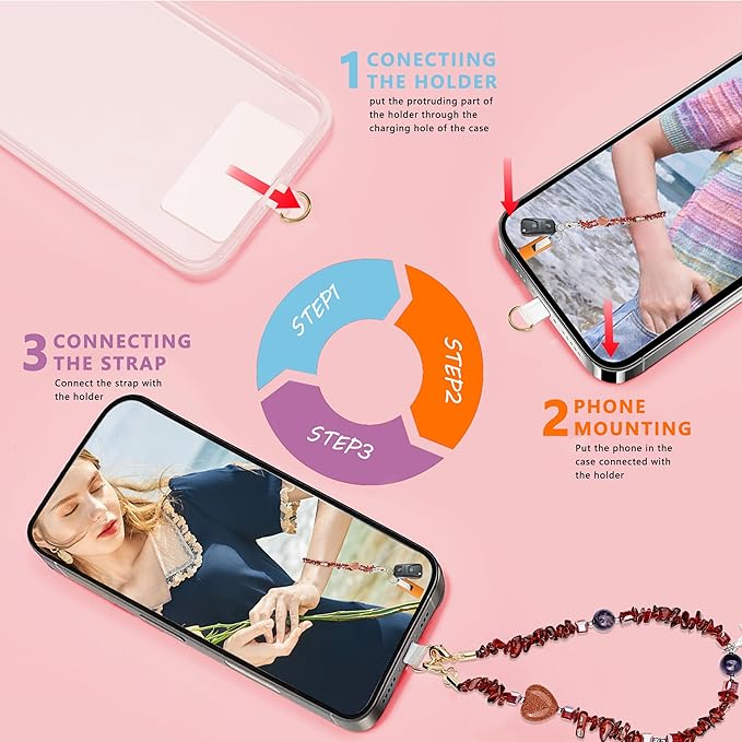 Marble Beaded Phone Wrist Strap,Detachable Phone Bracelet Strap with Tether Tab,Hands-Free Wristlet Strap (wine red)