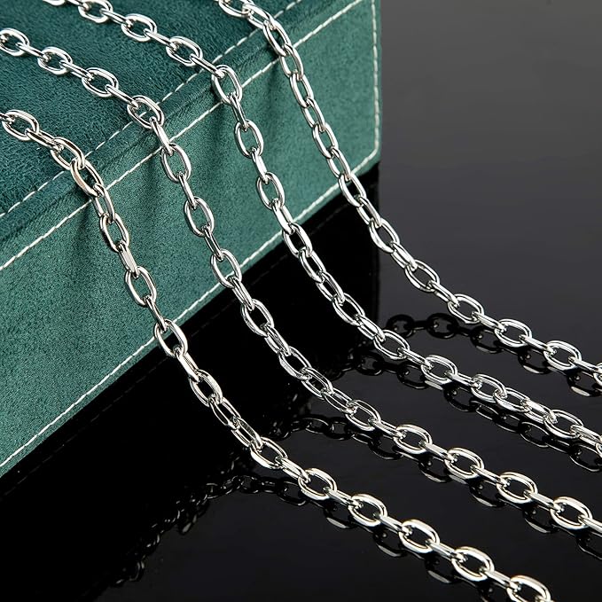 UMAOKANG 304 Stainless Steel Rolo Cable Chains Findings for Jewelry Making Men Women Necklace Bracelet DIY Supplies Silver Chain On Spool with Jump Rings Lobster Clasps