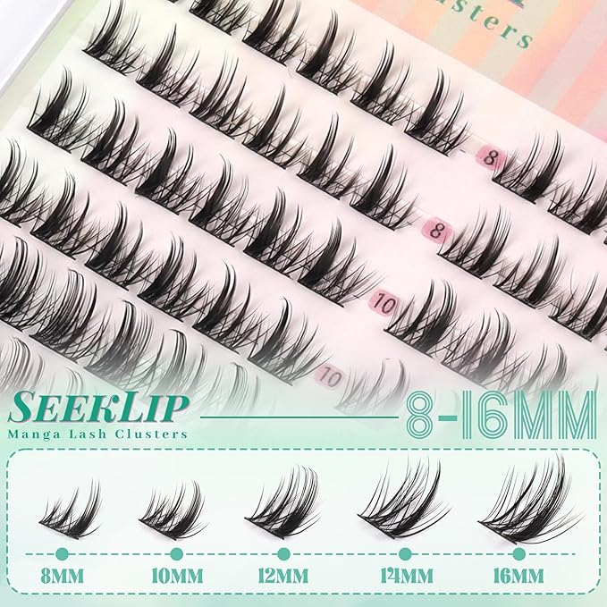 Lash Clusters Manga Eyelash Clusters C Curl Left & Right Spiky Deer Natural Lashes Cluster Cat Eye Cluster 144PCS 8-16MM Mixed DIY Doe Eyed Eyelash Extensions at Home (Heartbeat)