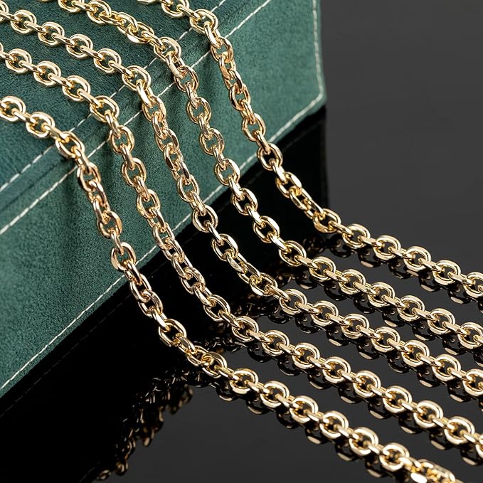 UMAOKANG 16.4 Feet Gold Plated Cable Chains Bulk Lightweight Aluminum Chain for Jewelry Making Diamond Cut Cable Link Chain Necklace Bracelet DIY for Women and Men