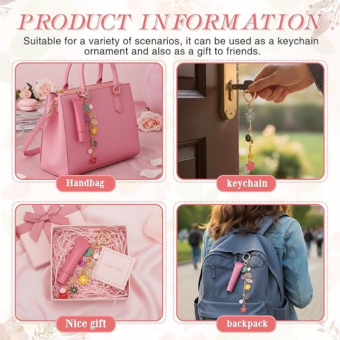 VioraWhite Lip Gloss Charm Kit Lip Gloss Keychain Making Kit Including Assorted Charms Keychain Clips Extender Chain(794 Pcs,Flower Style)