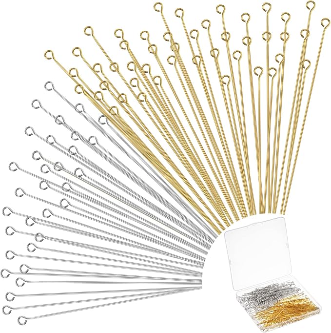 Sureio 500 Pieces 2 Inch 50 mm Eye Pins for Jewelry Making DIY Earring Eye Pins Jewelry Making Supplies for Craft Bracelet Necklace Pendant Accessories Supplies(Gold, Silver)