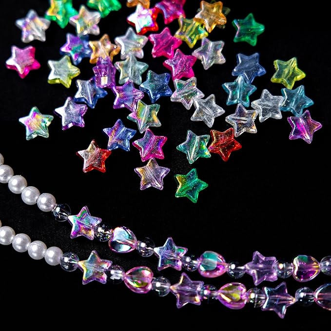 nikkiGuo 800 Piece Acrylic Bead Jewelry Making kit, Heart-Shaped Pearl Beads -24 Color AB Iridescent Transparent Beads, Bracelet kit, Necklace, Keychain, DIY Friendship Bracelet Set Box