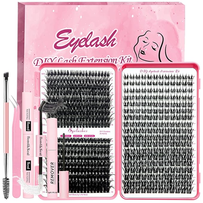 Qiveaory DIY Lash Extension Kit 567 Pcs Individual Lashes Clusters with Wispy lashes,Lash Bond and Seal,Eyelash Remover Tweezers Brush Eyelash Extension Set Lash Books DIY at Home