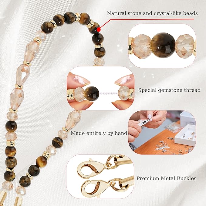 Marble Beaded Phone Wrist Strap,Detachable Phone Bracelet Strap with Tether Tab,Hands-Free Wristlet Strap (Tiger Eyes Crystal)