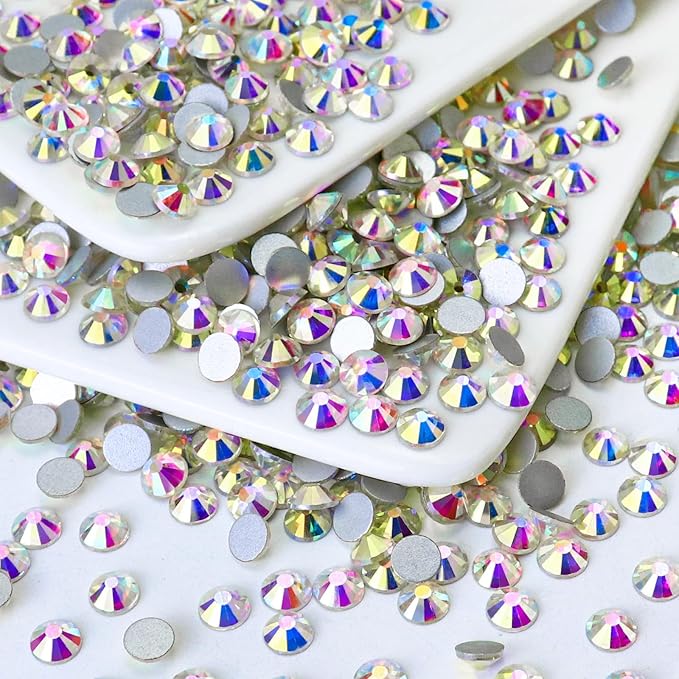 1440PCS SS12 Crystal AB Flatback Rhinestones Round Gems for Nail Art and Craft Clothes, Glue Fix Crystal Glass Diamond Stones (2.9-3.0mm)
