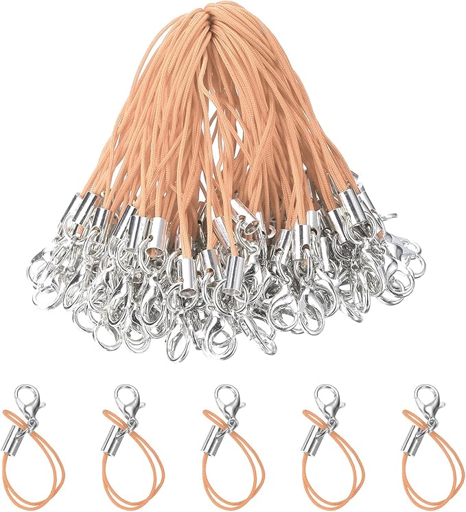 HARFINGTON 100Pcs Clasp Cords Clasp Strap Lanyard Charm Short Finger Rope with Lobster Clasp for Cellphone Cases Keychain DIY Jewelry Making, Cream