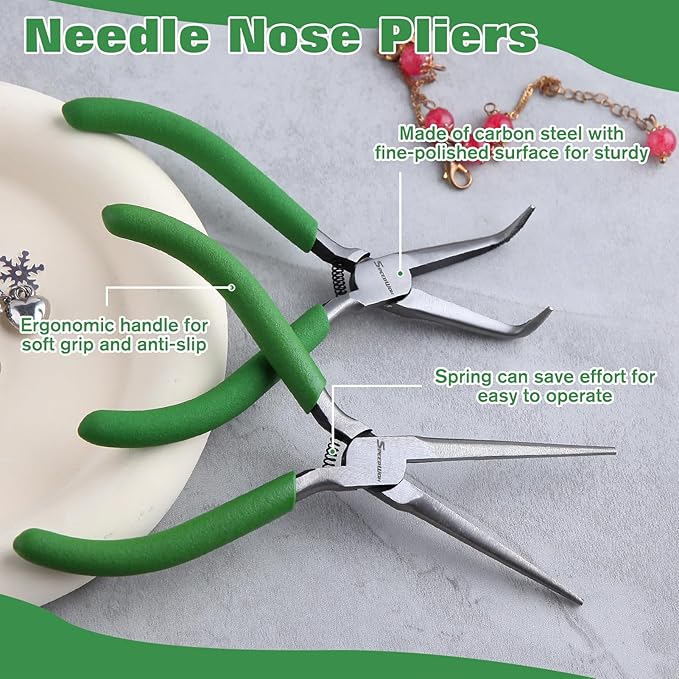 SPEEDWOX 2PCS Mini Bent Needle Nose Pliers With Teeth And Needle Nose Pliers For Jewelry Making 5" 45-Degree Bent Long Nose Pliers With Serrated Jaw Needle Remover Pliers Fishing Tools