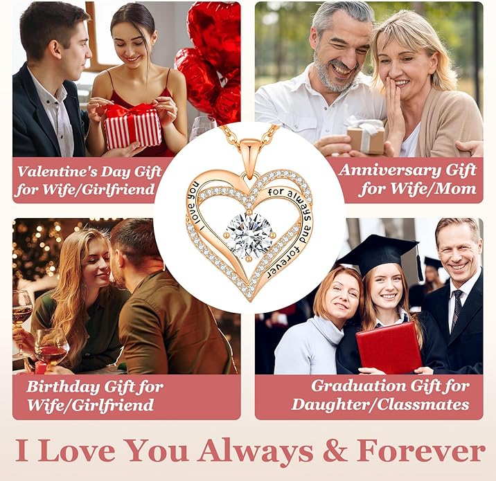CDE Forever Love Heart Necklaces for Women, Wedding Anniversary, Birthday Mothers Day Christmas Day Gifts for Mom, Mother, Wife, friend, S925 Silver Jewelry with Birthstone Pendant