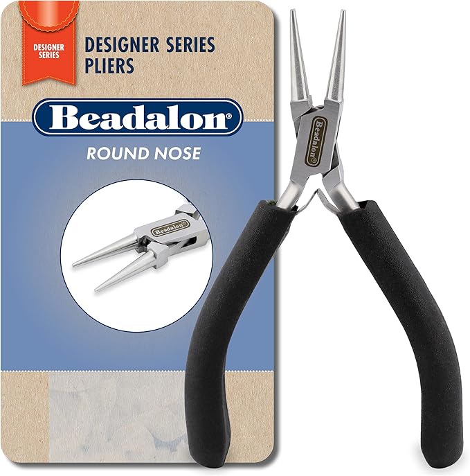Beadalon Designer Series Round Nose Pliers, Black Vinyl-Free Grips, Stainless Steel, Box Joint, Double Leaf Springs, 4.75 in