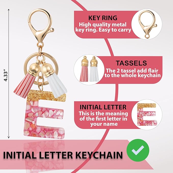 Initial Letter Keychain Cute Resin with 2 PU Tassel, Letter Keychain for Backpack Charms, Initial Keychains for Women