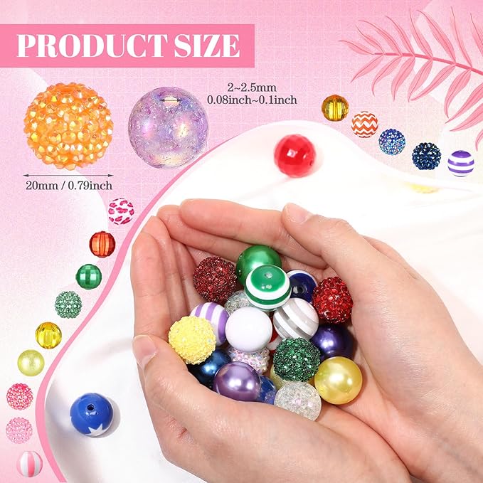 100 Pcs 20mm Rhinestone Bubblegum Beads for Pens Mixed Crystal Resin Chunky Beads for DIY Craft Keychain Necklace Bracelet Jewelry Making(Mix Color)