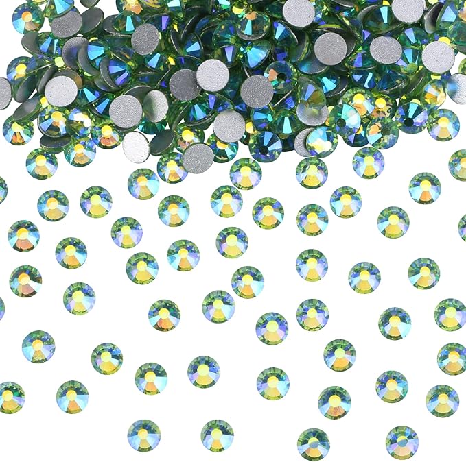 Jollin 1440pcs Flatback Rhinestones Glue Fix Crystal Glass Diamantes Gems for Crafting Nail Art Crafts Decorations Clothes Shoes 4.0 mm (ss16, Light-Green AB)