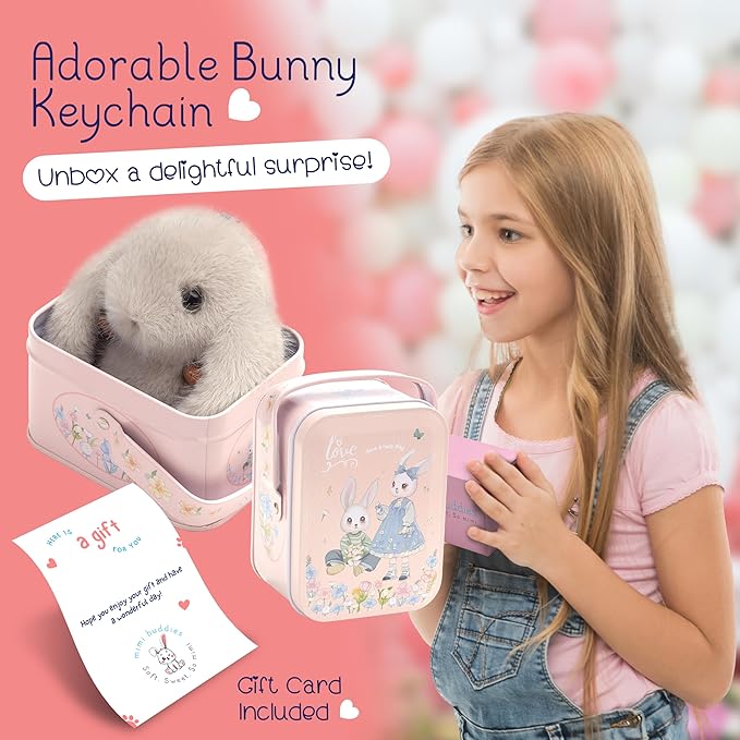 Mimi Buddies Bunny Keychain with Box, BunnyKeychain with Tin, Cute Bag Car Handbag Charm Keychains, BunnyCute Key chain