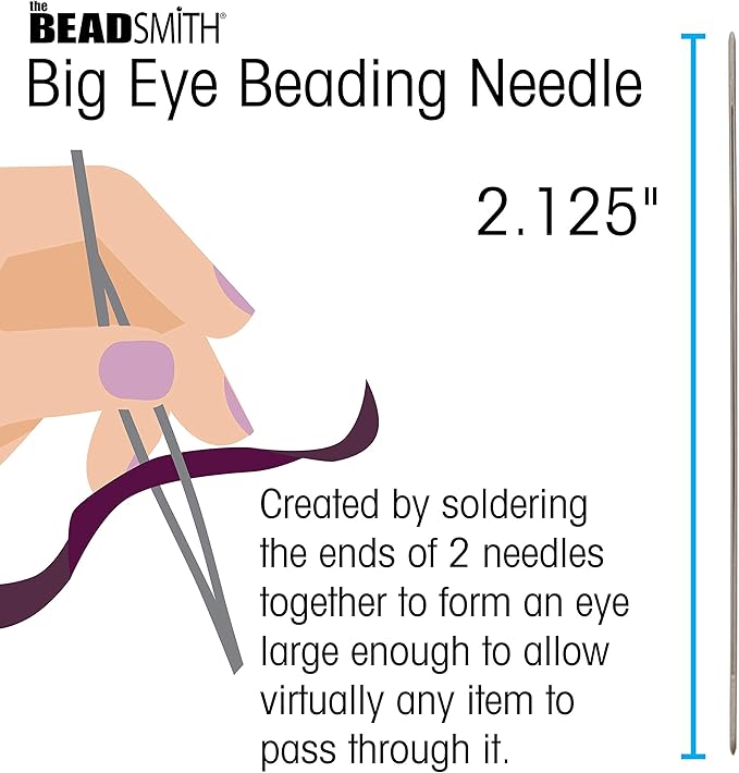 The Beadsmith Big Eye Beading Needles, 2.125 inches, 4 per Card, Sharp Points, Use for General Sewing, Weaving and Embroidery, Very Easy to Thread
