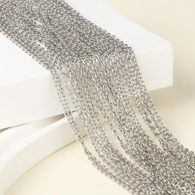 24PCS Cable Necklaces for Jewelry Making 2MM Stainless Steel Cable Link Chains Bulk for DIY Necklace