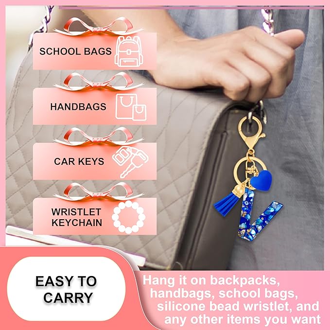 Initial Keychains for Women with Cute Heart Resin - Alphabet Letter Keychain for Bag, Backpacks, Purse or Car key