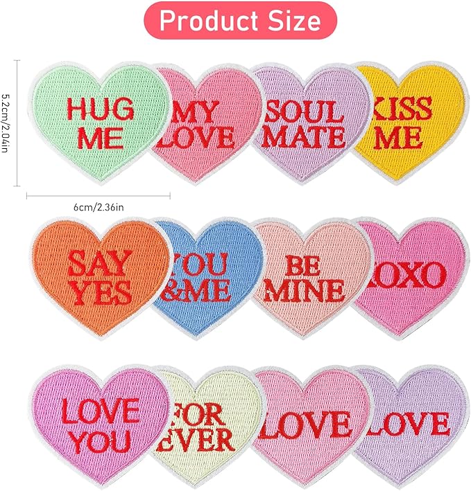 WILDREEDS 16 Pieces Valentine's Day Iron on Patches, Conversation Hearts Embroidered Patch for Clothing, T-Shirt, Backpacks, Hats, Jeans, Jackets