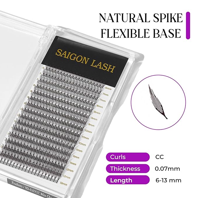 SAIGON LASH Anime Lash Kits Promade Fans –3D & 12D Wispy Volume Lashes, CC Curl 0.07, Mixed Length 6–13mm, Loose Handmade Extensions for Lash Artists (Black-C-0.05-6 - 13mm)