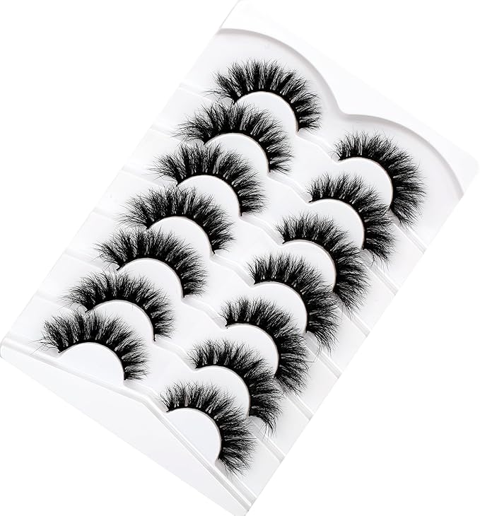 Pooplunch False Eyelashes Cat Eye Lashes Wispy Natural Extension Volume Soft Faux Mink Lash 8D Fake Eyelashes Strips 7 Pairs Pack