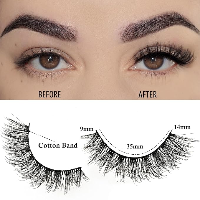 APCYUST Lashes Wispy False Eyelashes Natural Cat Eye Strip Lash Fluffy Fake Lashes Strips Mink Eyelash Natural Looking Cateye Demi Wispies Eye Lashes Pack 7 Pairs Short Full Pestañas Postizas Set
