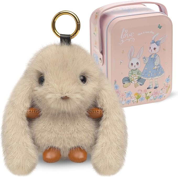 Mimi Buddies Bunny Keychain with Box, BunnyKeychain with Tin, Cute Bag Car Handbag Charm Keychains, BunnyCute Key chain
