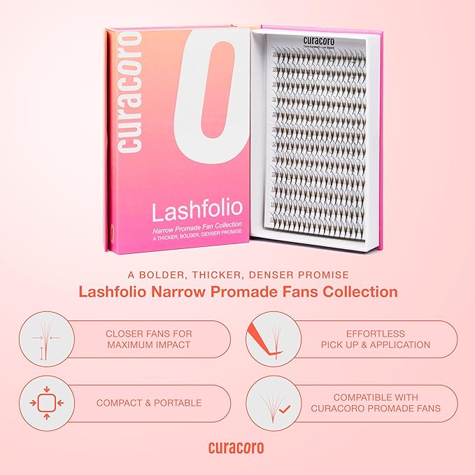 Curacoro LashFolio Double Spike Promade Fans, Handmade Volume Eyelashes, 5D To 10D, C CC D Curl, 0.03~0.07mm, 8-13mm Mix Length, Professional Long-Lasting Promade Lash Fans (7D-0.05 C 8-13mm)