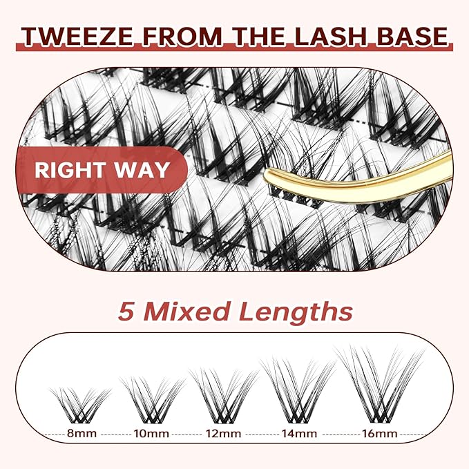 JOLIETIFY Lash Extension Kit, Medium Dense Clusters, Faux Mink 8–16mm, Defined Look, Soft & Sculpted Style,Reusable Individual Lashes with Waterproof Bond & Seal, Tweezers & Remover, DIY for Beginners