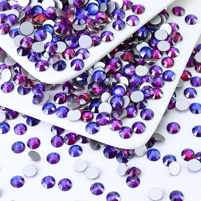 1440PCS SS8 Crystal Glass Flatback Rhinestones, Round Flat Back Crystal Gems for Nail Art and Craft Clothes, Glue Fix Diamond Stones Purple Velvet (2.3-2.5mm)