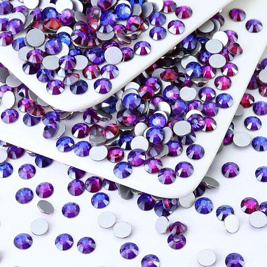 1440PCS SS4 Crystal Glass Flatback Rhinestones, Round Flat Back Crystal Gems for Nail Art and Craft Clothes, Glue Fix Diamond Stones Purple Velvet (1.5-1.7mm)