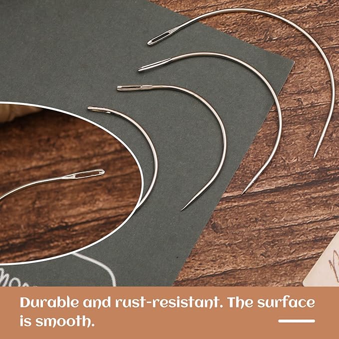 Premium Curved Leather Needles Kit - Assorted Sharp Needles (4 Sizes) with Threaders for Leather Repair & Art Crafts