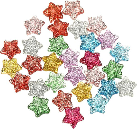 PATIKIL 30 Pcs Flat Back Resin Star Beads, Glitter Star Charms Bulk Mini Flat Back Beads Embellishments for DIY Crafts Phone Case, Mixed Color