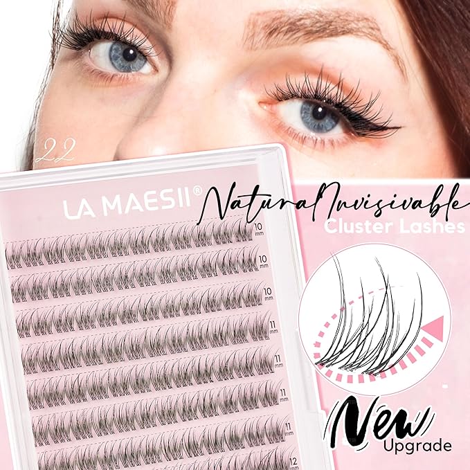 LA MAESII 120Pcs Clear Band Lash Clusters 10-14mm Natural Look Cluster Eyelashes C Curl Resuable Invisible Band Individual Cluster Lashes(22)