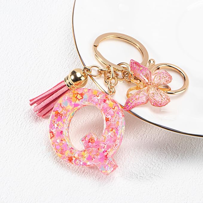 Initial letter Keychains for Women Girls Tassel Butterfly Cute Keychain for Wallet Backpack charm