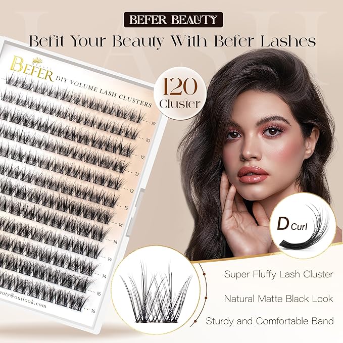 BEFER Lash Clusters, 120 Pcs 3D Curl Eyelash Clusters Volume Individual Lashes Extensions 10-16MM Wispy Eyelash DIY At Home(Vigor, ZE02)