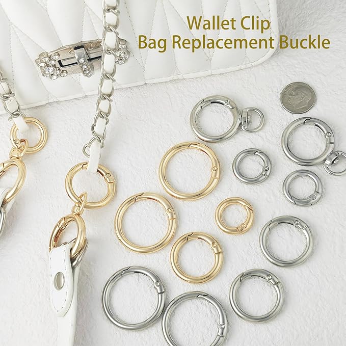 16PCS Metal Spring O Ring Set, Mixed Sizes Round Carabiner Keychain Snap Hooks for Key Rings, Bags, Dog Tags, Buckle, Paracord, Lanyards, and DIY Repair Crafts (Silver)