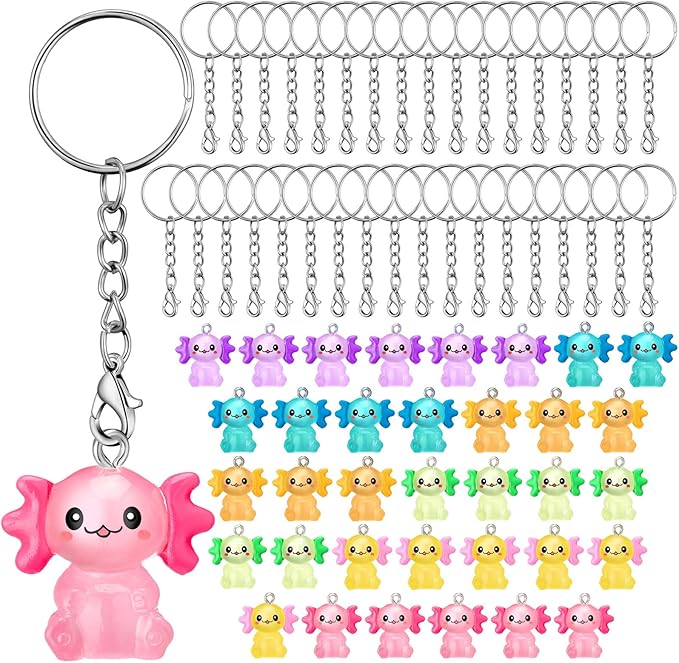 Liliful 36 Pcs Axolotl Keychains Resin Axolotl Party Supplies Mini Animal Key Chains Kawaii Salamander 3D Figurine Pendant