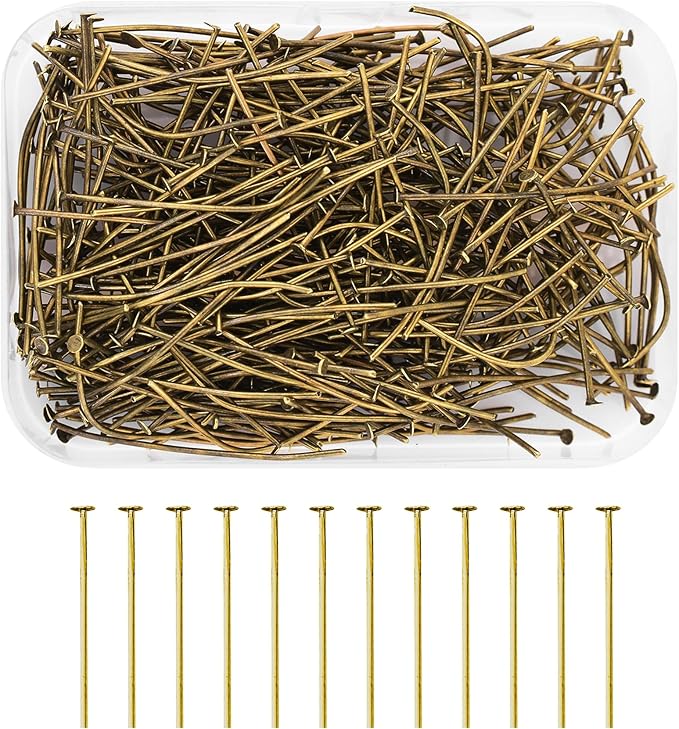 Mandala Crafts 1.5 Inch Antique Brass Flat Head Pins for Jewelry Making Earring Making Supplies – 300 PCs Jewelry Findings for Making Earring DIY Bracelets Rosary Charms